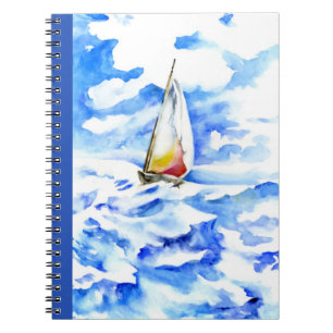 Notebook - Segelboot auf der Wasserfarbenwelt der Notizblock