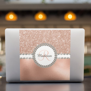 Notebook-Sticker Rose Gold Monogram Diamond Aufkleber