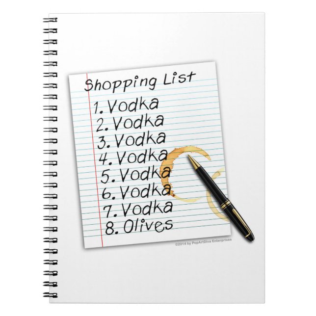 NOTEBOOK, VODKA-EINKAUFSLISTE NOTIZBLOCK (Vorderseite)