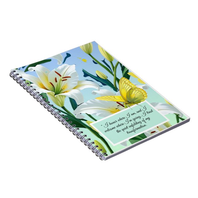 Notebook White Lily Yellow Butterfly Inspiration Notizblock (Rechte Seite)
