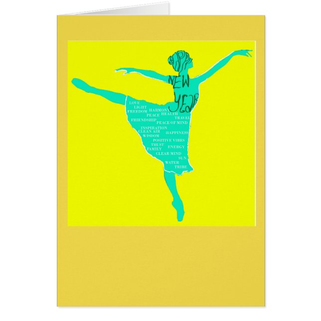 Notecard Happy New Year Ballet Tänzerin Silhouette (Vorne)
