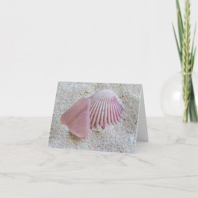 Notecard - Rosa Meerglas und Seashell Karte (Vorderseite)