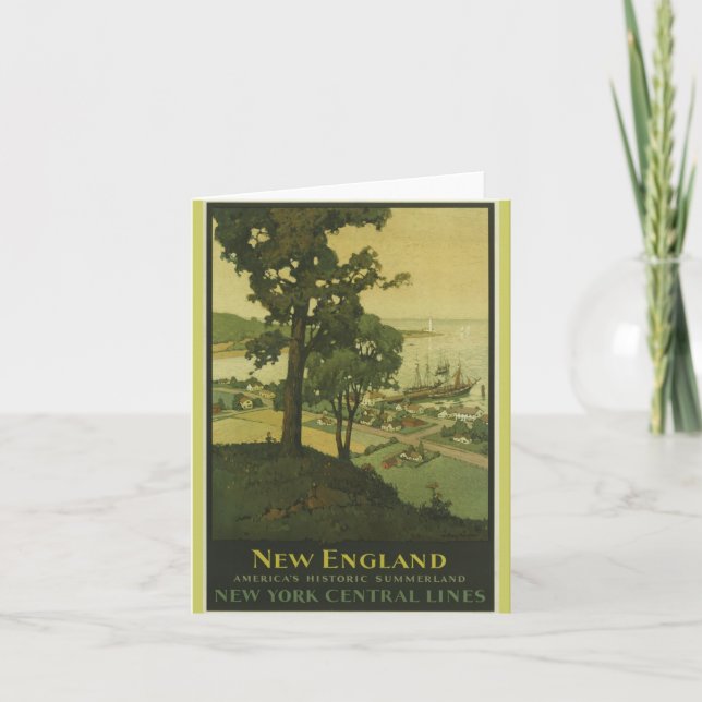 Notecard-Vintages Reise-Neues England Karte (Vorderseite)