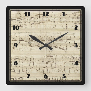 Noten auf Pergament Handgeschrieben in Tinte Quadratische Wanduhr