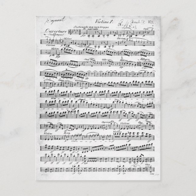 Noten für das Overture to 'Egmont' Postkarte (Vorderseite)