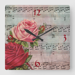 Noten mit Rose Wall Clock Quadratische Wanduhr