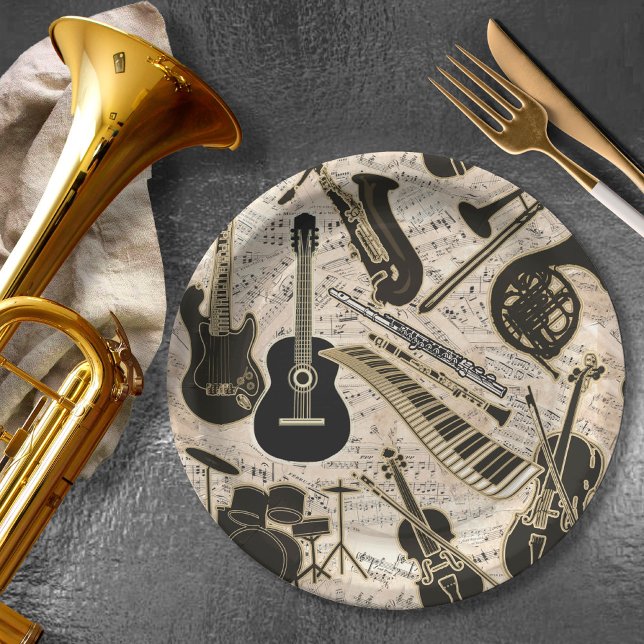 Noten und Instrumente Black/Gold ID481 Pappteller (Von Creator hochgeladen)