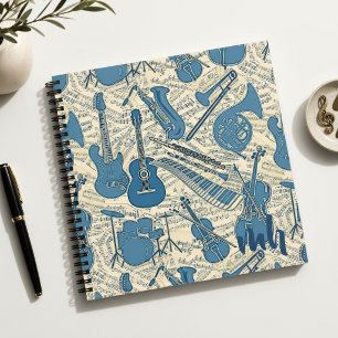 Noten und Instrumente Blau/Elfenbein ID481 Notizbuch