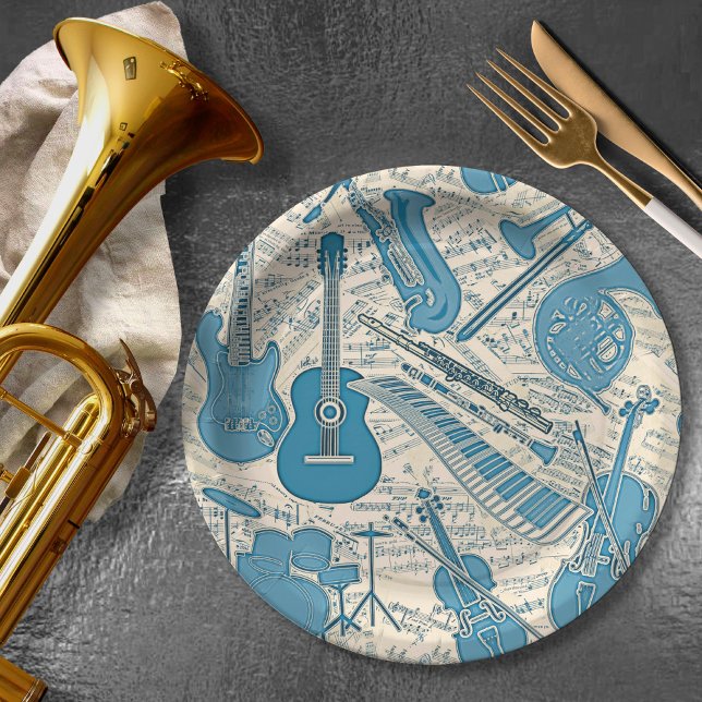 Noten und Instrumente Blue/Ivory ID481 Pappteller (Von Creator hochgeladen)