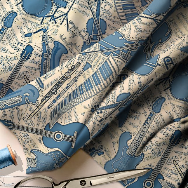 Noten und Instrumente Blue/Ivory ID481 Stoff (Von Creator hochgeladen)