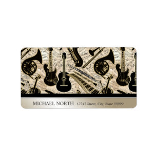Noten und Instrumente, schwarz/Gold Adressaufkleber