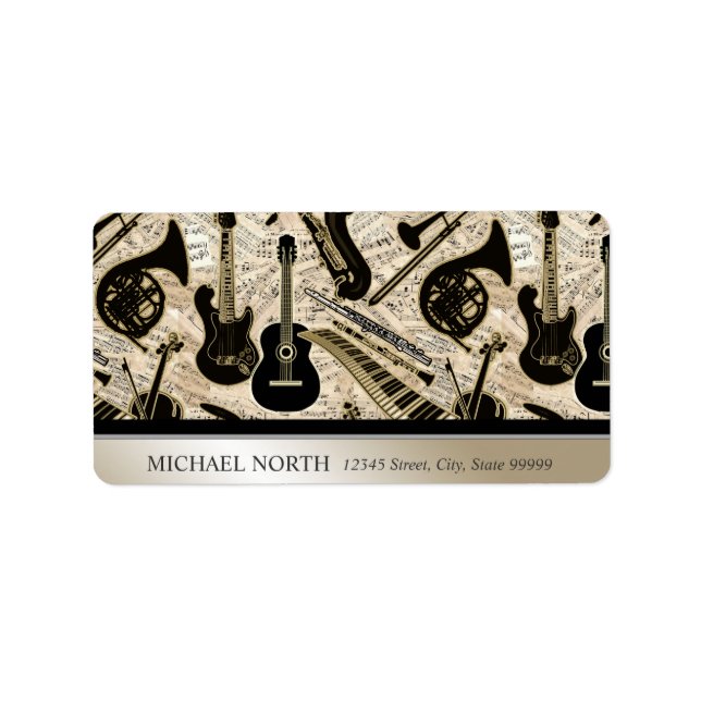 Noten und Instrumente, schwarz/Gold Adressaufkleber (Vorne)