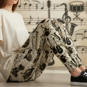 Noten und Instrumente Schwarz/Gold ID481 Leggings