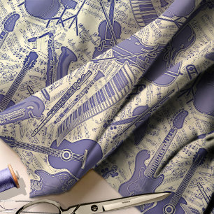 Noten und Musikinstrumente Lila/Elfenbeinziffer-ID Stoff