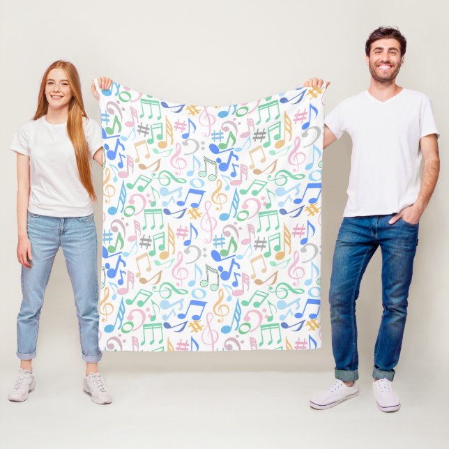 Noten und Symbole Muster pastellfarben.w Fleecedecke (Beispiel)