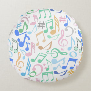 Noten und Symbole Muster pastellfarben.w Rundes Kissen