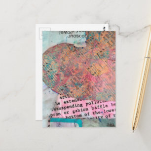 Notenblatt-Herz Mixed Media Collage Postkarte