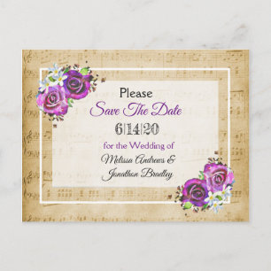Notenblatt Lila Rose Save the Date Postkarte