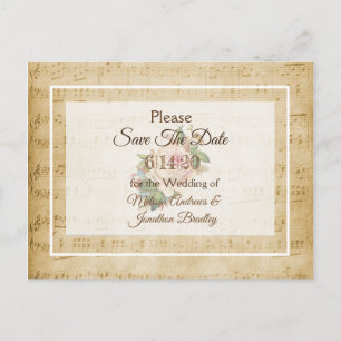Notenblatt Pink rose Save the Date Postkarte