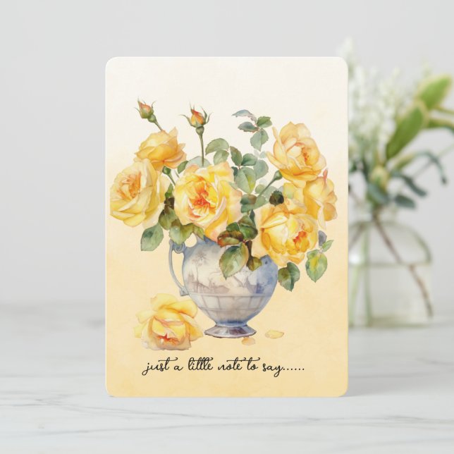 Notenkarte mit Vasen voller gelber Rosen Mitteilungskarte (Stehend Vorderseite)