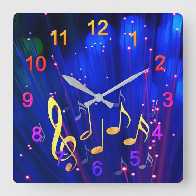 Notenschlüssel mit Noten Quadratische Wanduhr (Vorderseite)