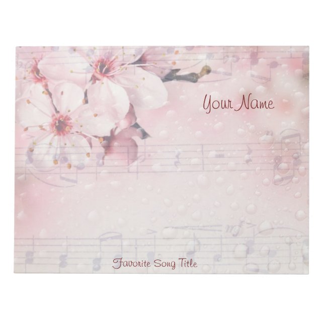 Notepad 11" x 8. 5" Große Kirschblüten Musik Notizblock (Vorderseite)