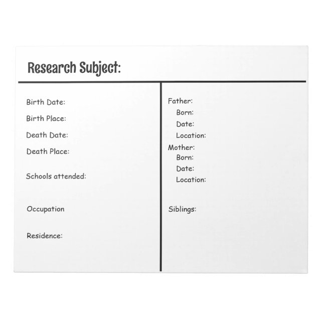 Notepad - Genealogische Forschung Notizblock (Vorderseite)