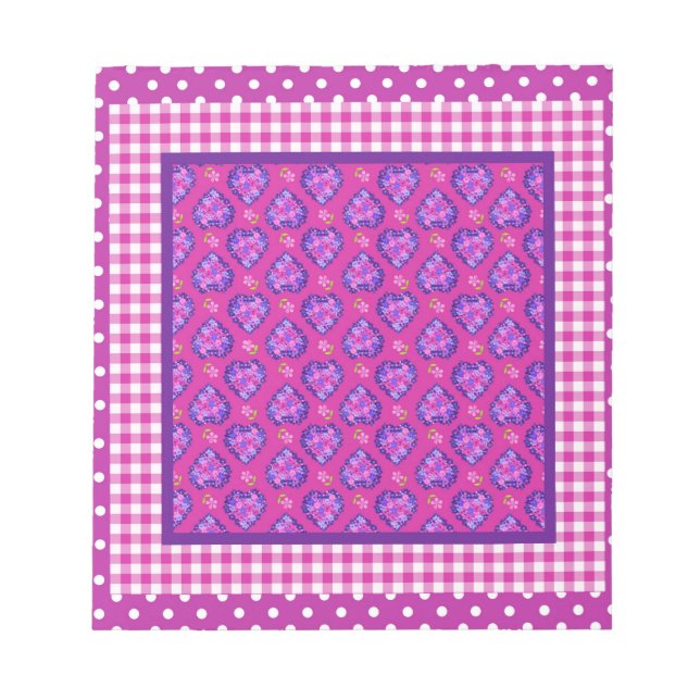 Notepad, Herz und Blume, Karo und Polka Dot Notizblock (Vorderseite)