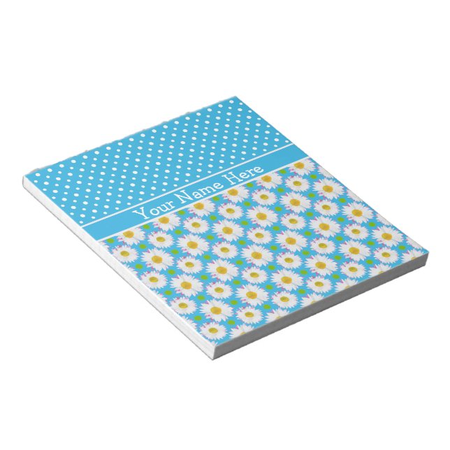 Notepad to Personalize: Polkas, Daisies on Blue Notizblock (angewinkelt)