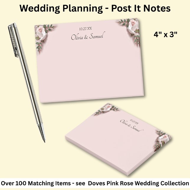 Notes Pink Roses & Doves Wedding Post-it Klebezettel (Von Creator hochgeladen)