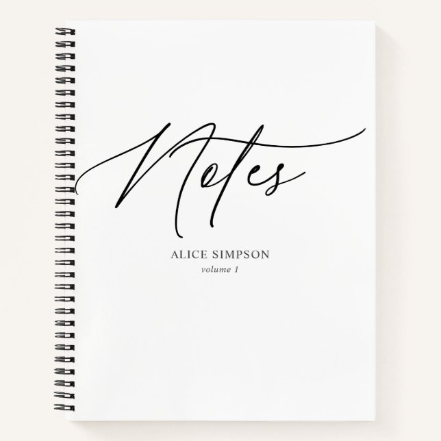 Notes Script Calligraphy Minimalistisch Notebook Notizbuch (Vorderseite)