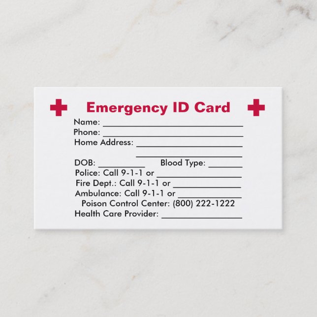 Notfall-Identifikations-Karte Visitenkarte (Vorderseite)