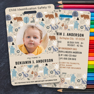 Notfall-Kinderfoto-ID Süße Waldtiere Kinder Ausweis