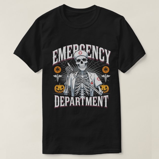 Notfallabteilung Skeleton ER Nurse Halloween T-Shirt (Design vorne)