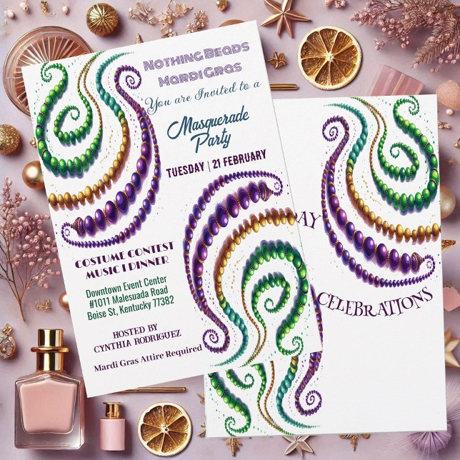 Nothing Beads Mardi Gras Colors Masquerade Party Einladung (Nothing Beads Mardi Gras Colors Masquerade Party Invitation)