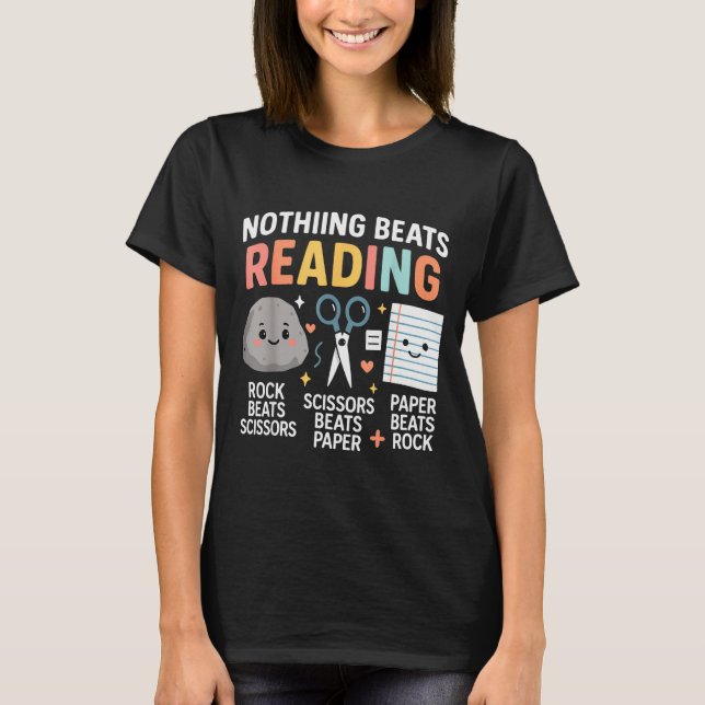 Nothing Beats Reading Rock Paper Scissors Funny Bo T-Shirt (Vorderseite)