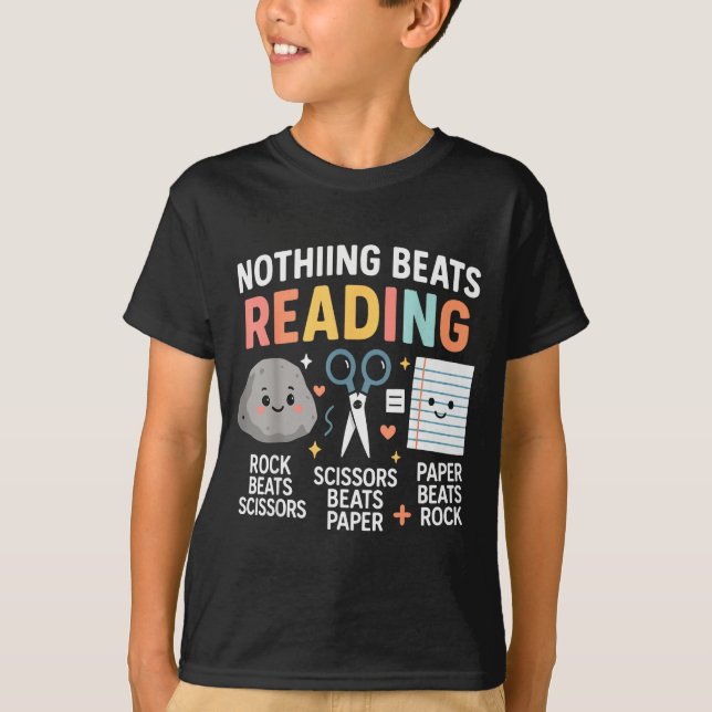 Nothing Beats Reading Rock Paper Scissors Funny Bo T-Shirt (Vorderseite)