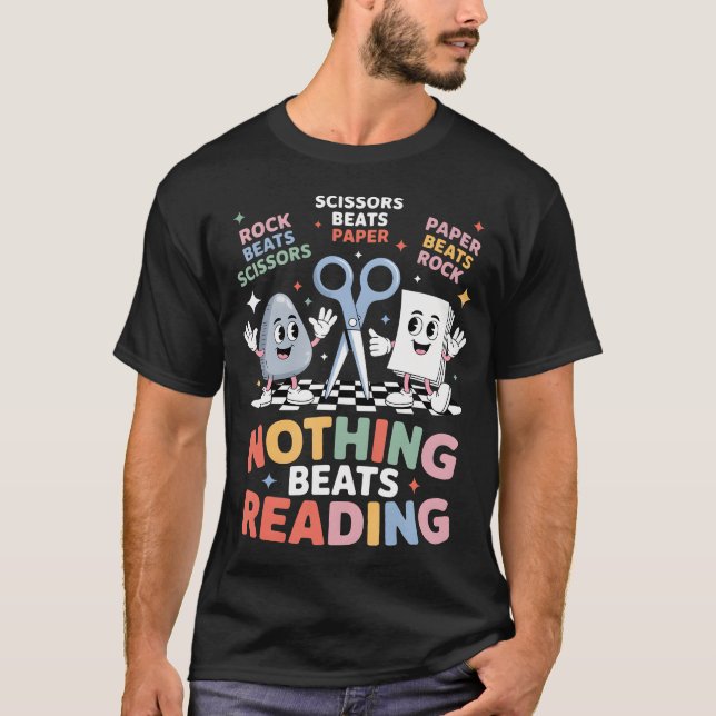 Nothing Beats Reading Teacher Librarian Rock Paper T-Shirt (Vorderseite)