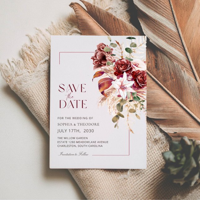 Nothing Fancy, Just Love Burgundy & Blush Floral Save The Date (Von Creator hochgeladen)