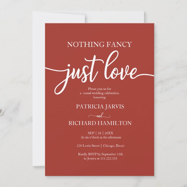 Nothing Fancy Just Love Casual Wedding Invitation Einladung (Vorderseite)