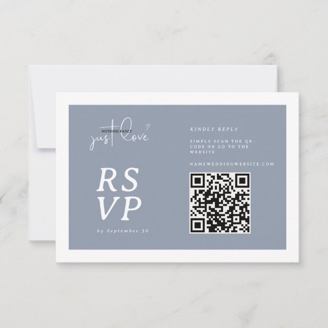 Nothing Fancy Just Love Dusty Blue QR-code RSVP  (Vorderseite)