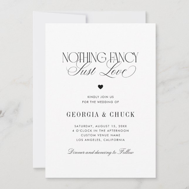 Nothing Fancy Just Love Luxe Script Photo Wedding Einladung (Vorderseite)