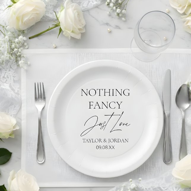 Nothing Fancy Just Love Modern Minimalist Wedding Pappteller (Von Creator hochgeladen)