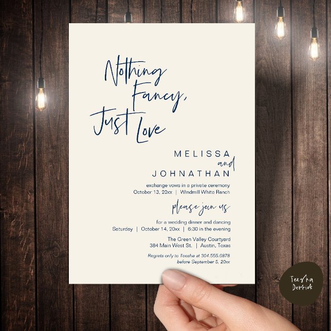 Nothing Fancy Just Love, Modern Wedding Dinner Einladung (Nothing Fancy Just Love, Modern Wedding Reception Dinner Lunch Brunch Invites Card Navy Blue Ivory)