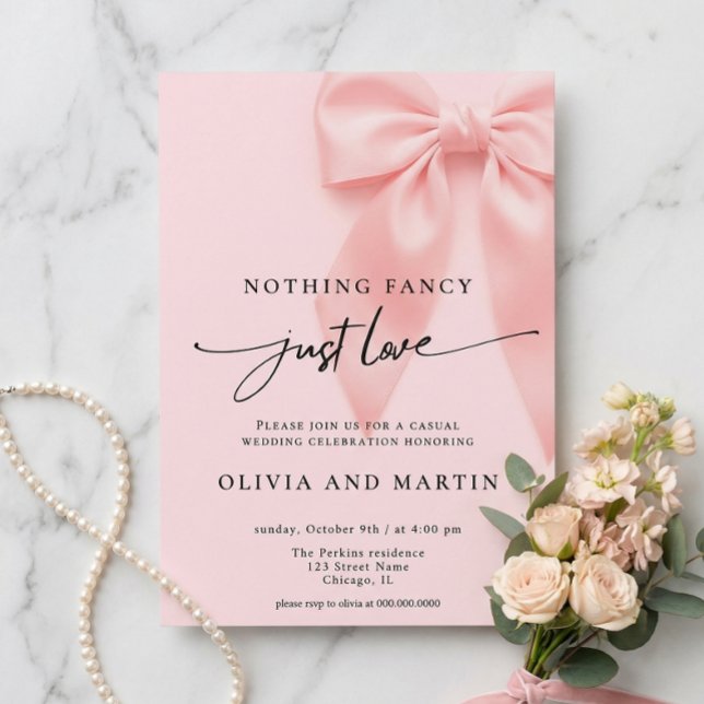Nothing Fancy Just Love Pink Bow Wedding Einladung (Von Creator hochgeladen)