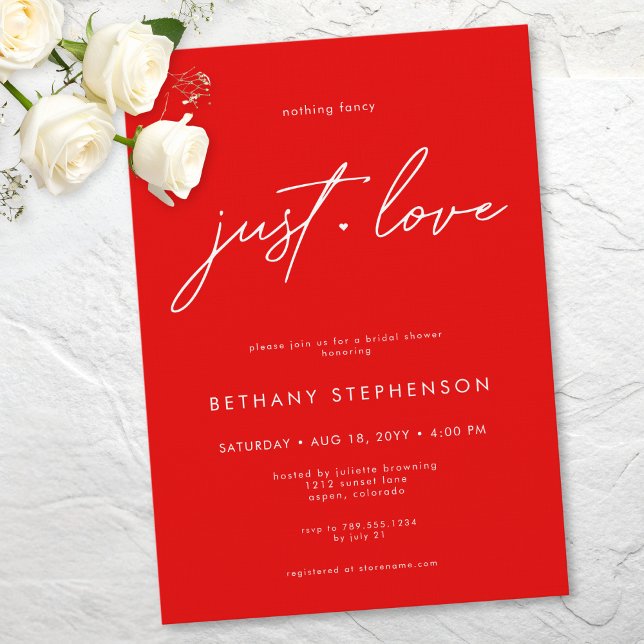 Nothing Fancy Just Love Red Minimal Bridal Shower Einladung (Nothing Fancy Just Love Red Minimal Bridal Shower Invitation)