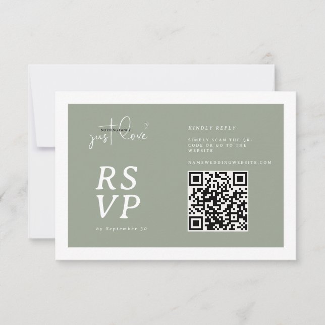 Nothing Fancy Just Love Sage Green QR-code RSVP  (Vorderseite)