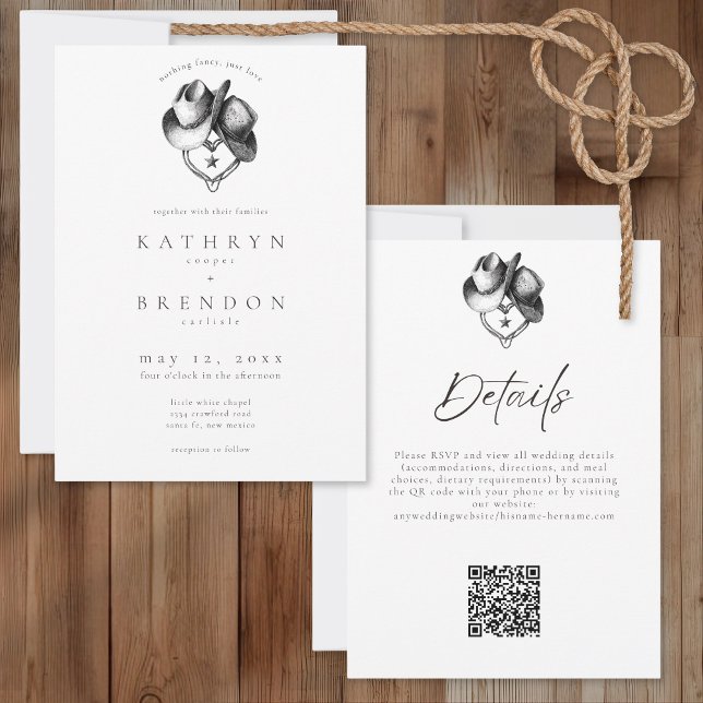 Nothing Fancy Just Love Western Hat Rustic Wedding Einladung (Von Creator hochgeladen)