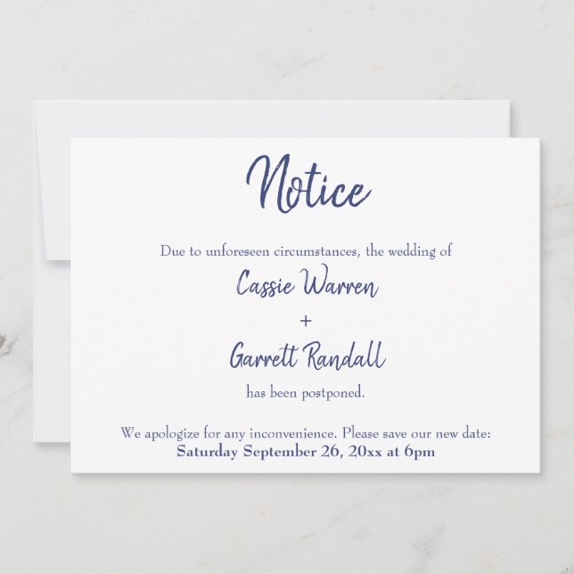 "Notice", Navy White, die Hochzeitsankündigung ver Einladung (Vorderseite)