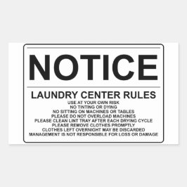 'Notice Wäsche Rules' Waschraum Overlay Black Rechteckiger Aufkleber